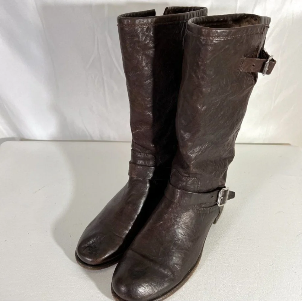 Anthropologie Chocolate Brown Leather Boots with Fur lining